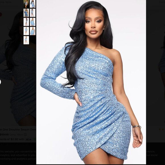 Fashion Nova Blue Sequin Off-Shoulder Mini Dress - Picture 1 of 2